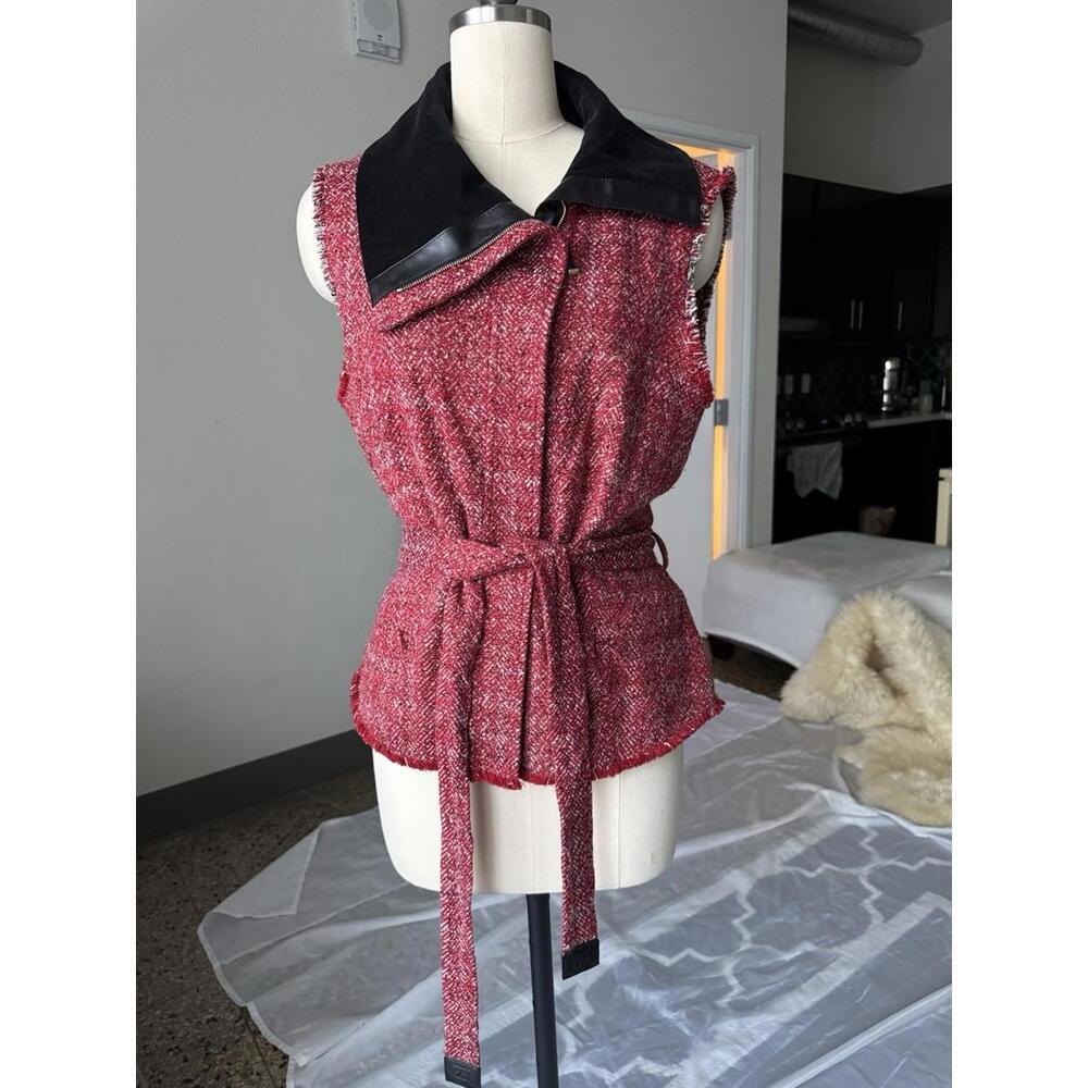 Escada Burgundy Red Vest Jacket Tweed Sz 40 Or L large